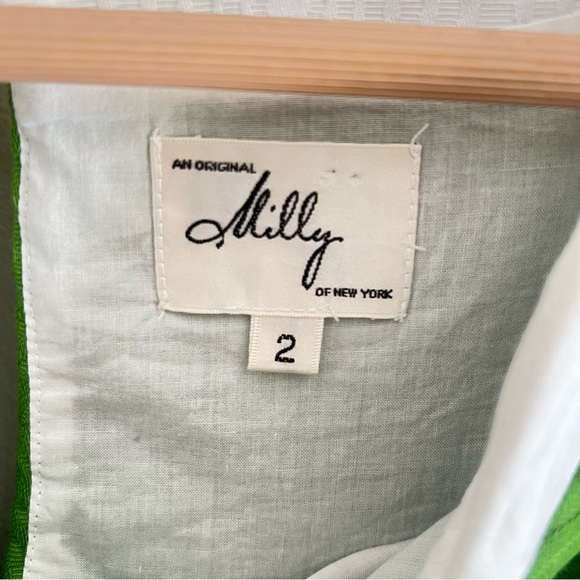 Milly Of New York Green Textured A-Line Dress White Trim Pockets Size 2 - Picture 6 of 8
